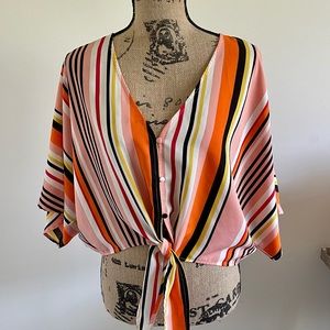 Forever 21 Stripes Tie Waist Crop Top Sz XL